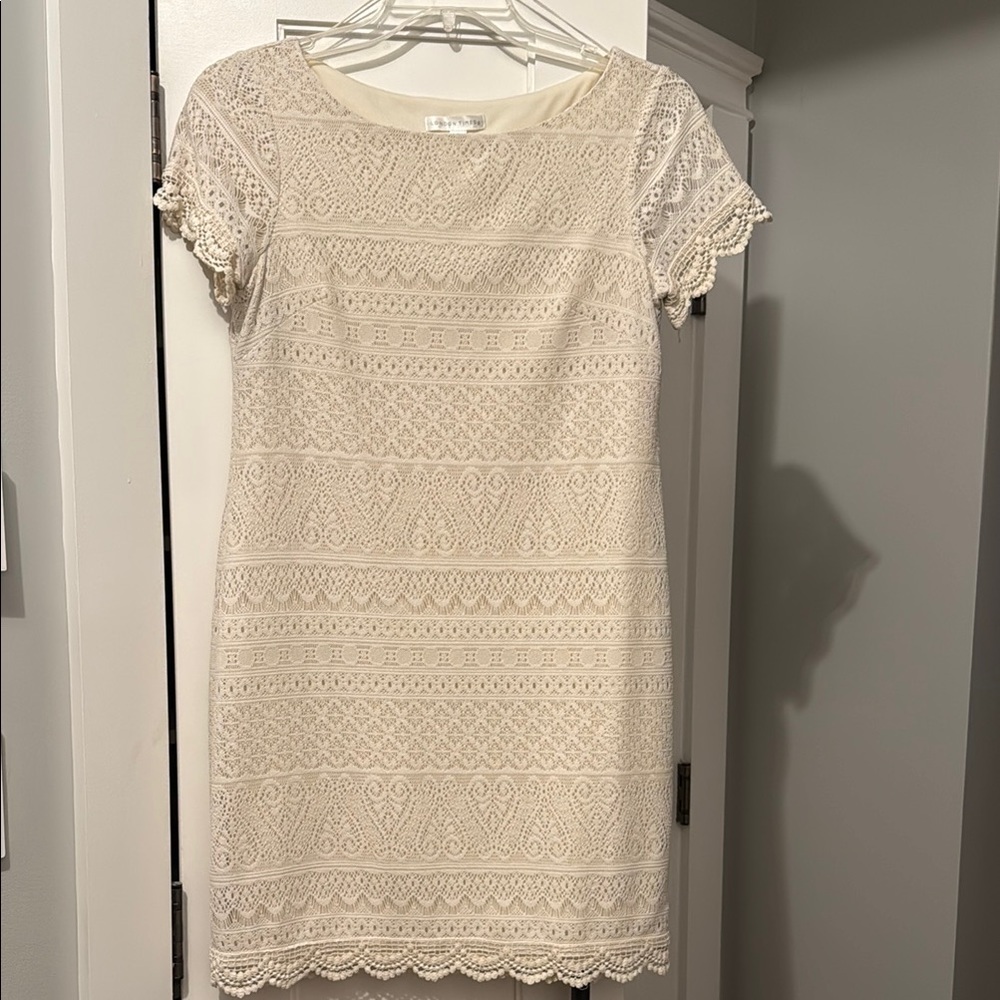 London Times Cream Flutter Sleeve Sheath Dress